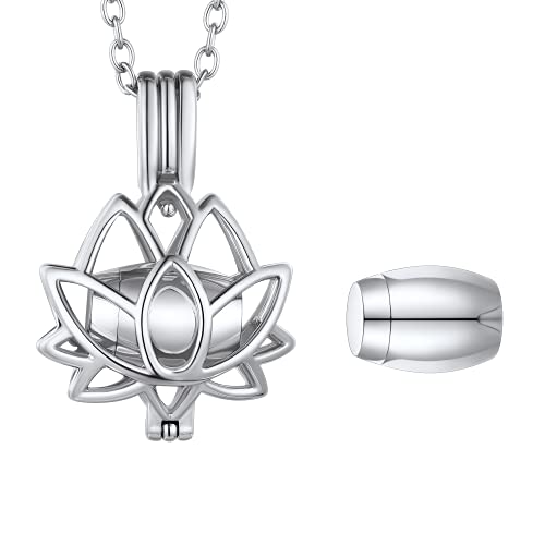 FindChic Urne Anhänger für Damen Herren Lotus Halskette Memorial Gedenken Anhänger für Asche/Öl/Haar Silber Blume Kette Freundschaftskette Silber von FindChic