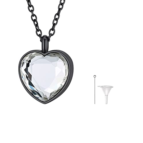 FindChic Urnenhalskette für Asche wasserdicht Memorial Anhänger Herren Damen Edelstahl April-Geburststein Kette Herz Erinnerungs Schmuck schwarz von FindChic