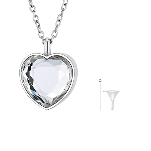 FindChic Urnenhalskette für Asche wasserdicht Memorial Anhänger Herren Damen Edelstahl April-Geburststein Kette Herz Erinnerungs Schmuck silber von FindChic