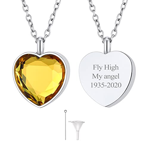 FindChic Urnenhalskette für Asche wasserdicht Memorial Anhänger Herren Damen Edelstahl November-Geburststein Kette Herz Erinnerungs Schmuck silber von FindChic