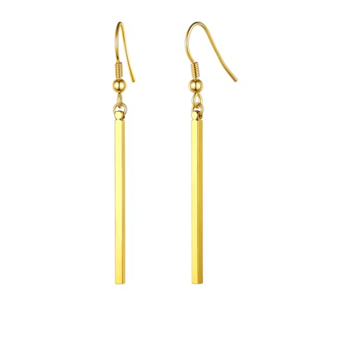 FindChic Goldene Ohrringe Damen Stabohrringe Edelstahl Hängeohrringe Ohrhaken Lange Bar Baumeln Ohrhänger Minimalistische Modeschmuck für Weihnachten Geburtstag Valentinstag von FindChic