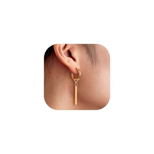 FindChic Ohrringe Vergoldet Damen Stab-Ohrringe Edelstahl Lang Hängeohrringe Statement-Creolen Minimalistische Ohrhänger lang Bar Earrings Herren Ohrschmuck für Weihnachten Geburtstag Valentinstag von FindChic