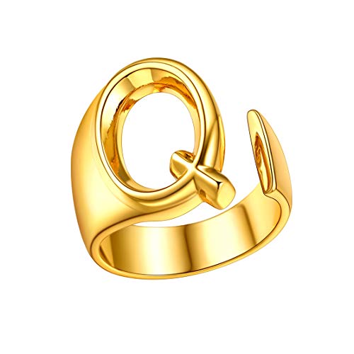 FindChic gold Initial Anfangsbuchstabe Q Ring Offener Buchstabe Ring Damen Herren Ring mit Buchstabe für Geburtstag Muttertag von FindChic