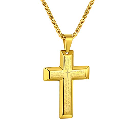 FindChic gold Kreuzanhänger goldene Bibel Gebet Kruzifix Halskette Herren Mänenr Kreuzanhänger Kette für Freunden Ehemann von FindChic