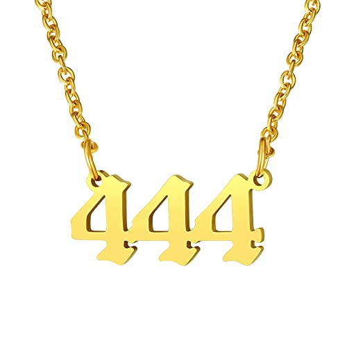 FindChic goldene Engel Zahl 444 Halskette Damen Mädchen Engelszahl Anhänger Kette Nummerkette Freundschaftskette für Paar Ehepaar von FindChic