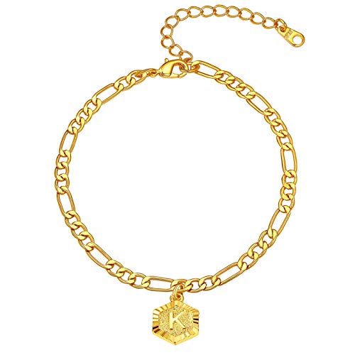FindChic goldene Fußkette mit Buchstabe K Anhänger Sommer Strand Figaro Fußkettchen Sommer Strand Fuß Schmuck Trendiger Damen Fußband für Freundin Tochter von FindChic