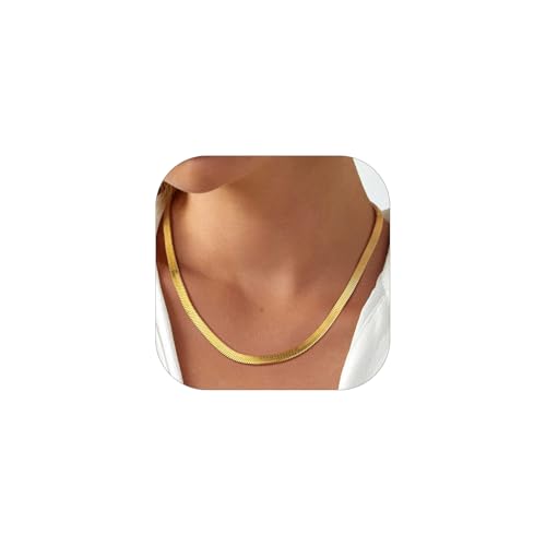 FindChic Choker Kette Damen vergoldet Flache Schlange Kette 51cm lang Sleek Halskette 5mm Goldkette Edelstahl Flachpanzerkette mit Schmuckbox für Mädchen Frauen von FindChic