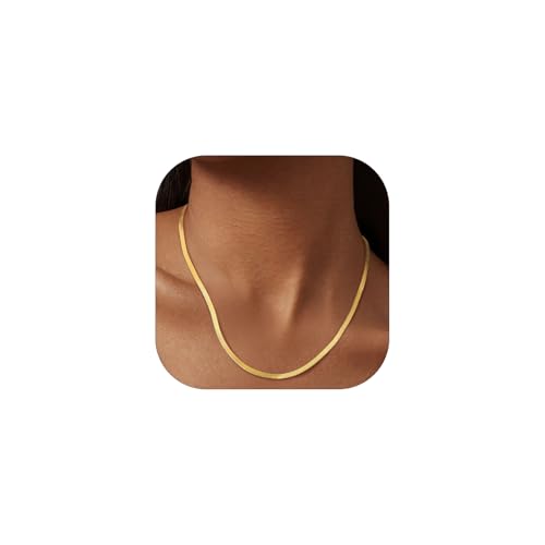 FindChic Goldkette Damen goldene Schlangenkette 3mm Choker Flachpanzerkette 51cm lang Halsreif Schlichte Statement Kette Schmuckset für Weihnachten Geburtstag von FindChic