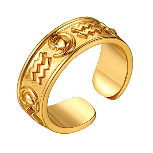 FindChic goldener Sternzeichen Ring Damen Herren Offener Ring verstellbarerGeburt Sternzeichen Wassermann Ring Täglicher Horoskop Schmuck von FindChic