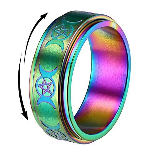FindChic herren damen Bandring drehbarer Spinner Fingerring Triple Mond Fingerring drehbarer Meditationsring mit Geschenkebox für Freundin Ehefrau von FindChic