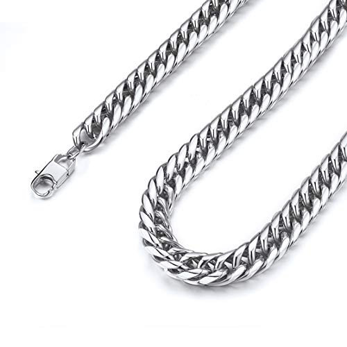 FindChic Edelstahl Panzerkette Massiv 12mm breit Jungen Männer Edelstahl Kubanische Halskette Cuban Link Chain Hip Hop Gliederkette für Damen Herren von FindChic