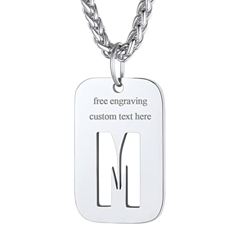 FindChic personalisierter Militärische Erkennungsmarke Buchstabe M Anhänger Armee Stil Dog Tag Kette für Herren Männer von FindChic