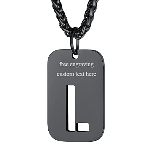 FindChic schwarz Militärischen Erkennungsmarke Alphabet L Halskette Armee Stil Dog Tag Anhänger mit Namen Gravur für Herren männer von FindChic