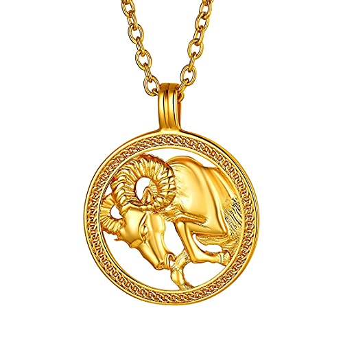 FindChic vergoldet Sternzeichen Wider Anhänger Sternbild Geprägter Rundeanhänger Tierskreis Schmuck für Damen Herren von FindChic