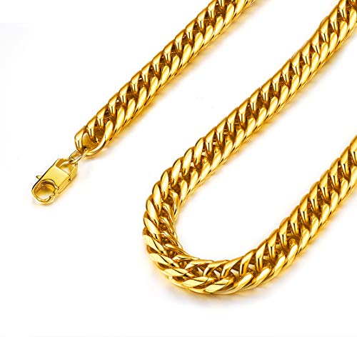 FindChic Halskette Herren Gold Unisex Panzerkette 3mm breit 55cm lang Cuban Link Edelstahl Halskette mit Geschenkebox für Freunden Ehemann Sänger von FindChic