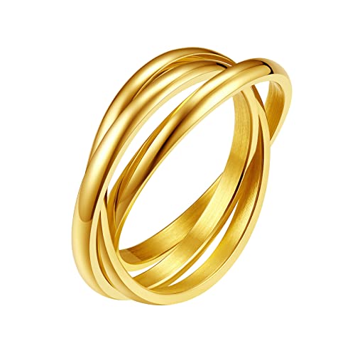 FindChic Damen Ring Edelstahl Wickelring 3 Ringe Ineinander Verschlungene Ring Rolling Rings Modeschmuck Verlobungsring Gold 17.25 von FindChic