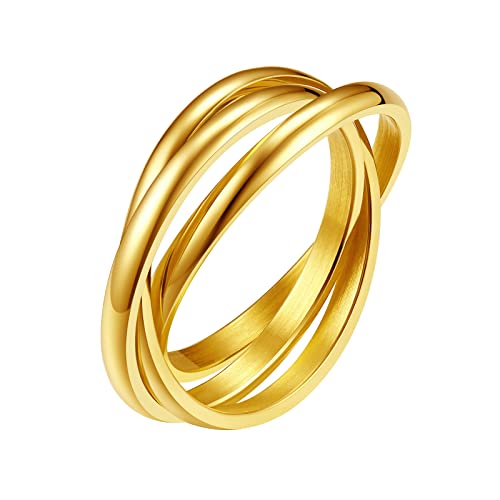 FindChic Damen Ring Edelstahl Wickelring 3 Ringe Ineinander Verschlungene Ring Rolling Rings Modeschmuck Verlobungsring Gold 19 von FindChic