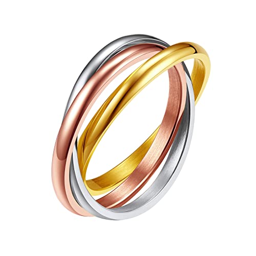 FindChic Edelstahl Wickelring Damen 3er Ring Trinity Ring Frauen Trauring Modeschmuck Ehering Promise Ring 17.25 von FindChic