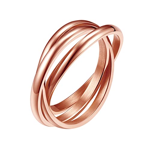 FindChic Ring Frauen 3er Fingerring Edelstahl Wickelring Dreier Ehering Modeschmuck Verlobungsring Damen Rosegold 15 von FindChic