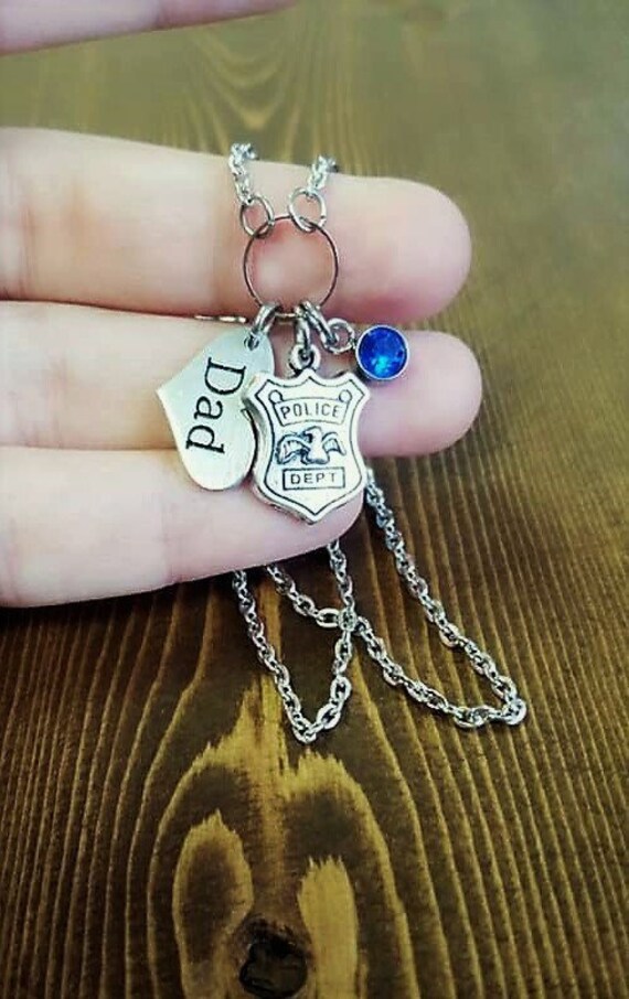 Polizist Halskette - Dünne Blaue Linie Polizei Schilde Mein Vater Held Papa Memorial Sohn Schmuck von FindKeepCreate