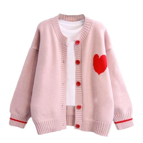 FindThy Damen Süßer Cardigan Pullover Kawaii Liebe Herz Print Y2K Knopf Strick Oberbekleidung, Pink, Einheitsgröße von FindThy
