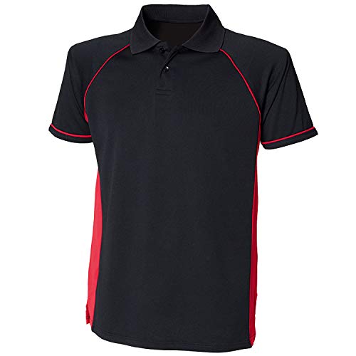 Finden & Hales Panel Performance Polo - Erwachsene Kurz Ärmel Sport T-Shirt - Schwarz/Rot/Rot (XL) von Finden & Hales