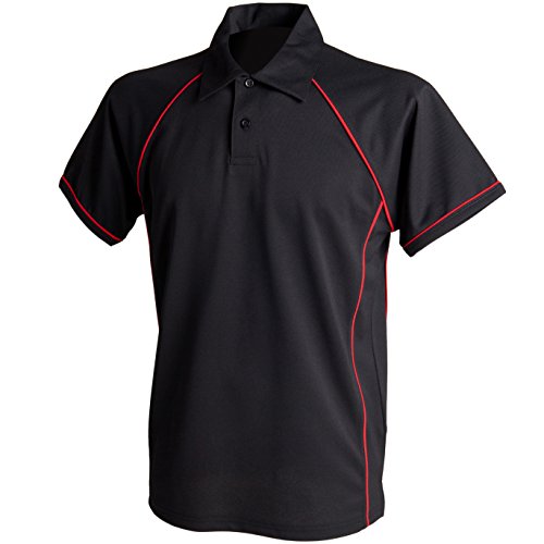 Finden & Hales Piped Performance Polo - Kurz Ärmel Fitness Halsband T-Shirt - Schwarz Rot (L) von Finden & Hales
