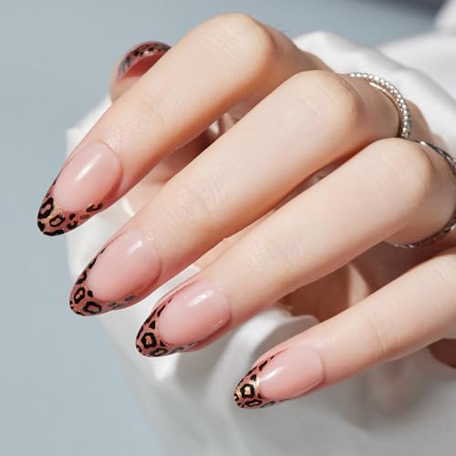 Press on Nails Short - Findigit French Tip Mandel Press on Nails with Glue for Women Soft Gel Glue on Nails in 16 Sizes - 32 Stick on Fake Nails Kit, Cheetah Lady Press on Nails Short - Findigit French Tip Mandel Press on Nails with Glue for Women Soft Gel Glue on Nails in 16 Sizes - 32 Stick on Fake Nails Kit, Cheetah Lady von Findigit