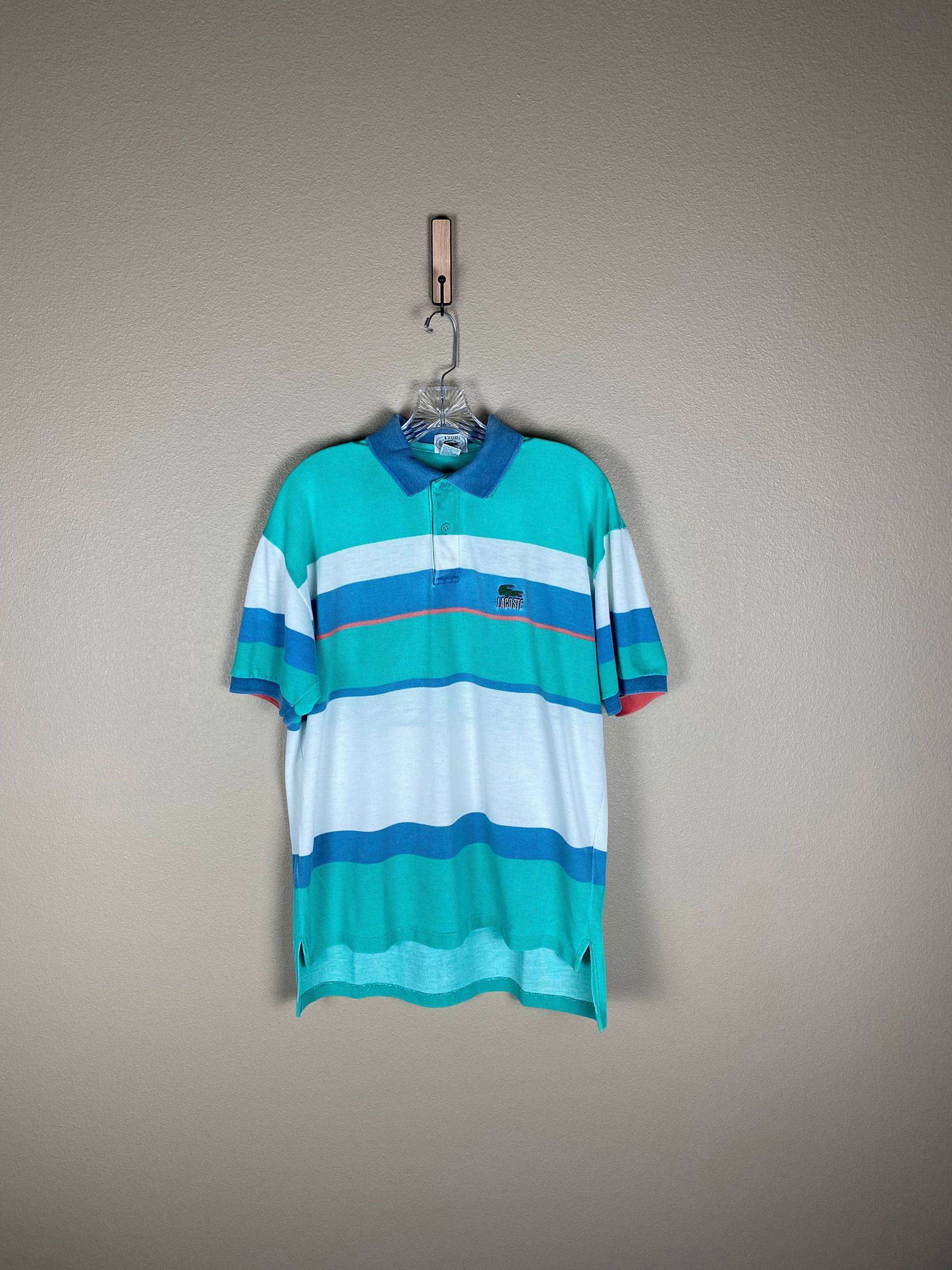 Vintage Izod Lacoste Poloshirt | Sz Medium Preppy Piqué Gestreiftes Krokodil von FindingxFashion