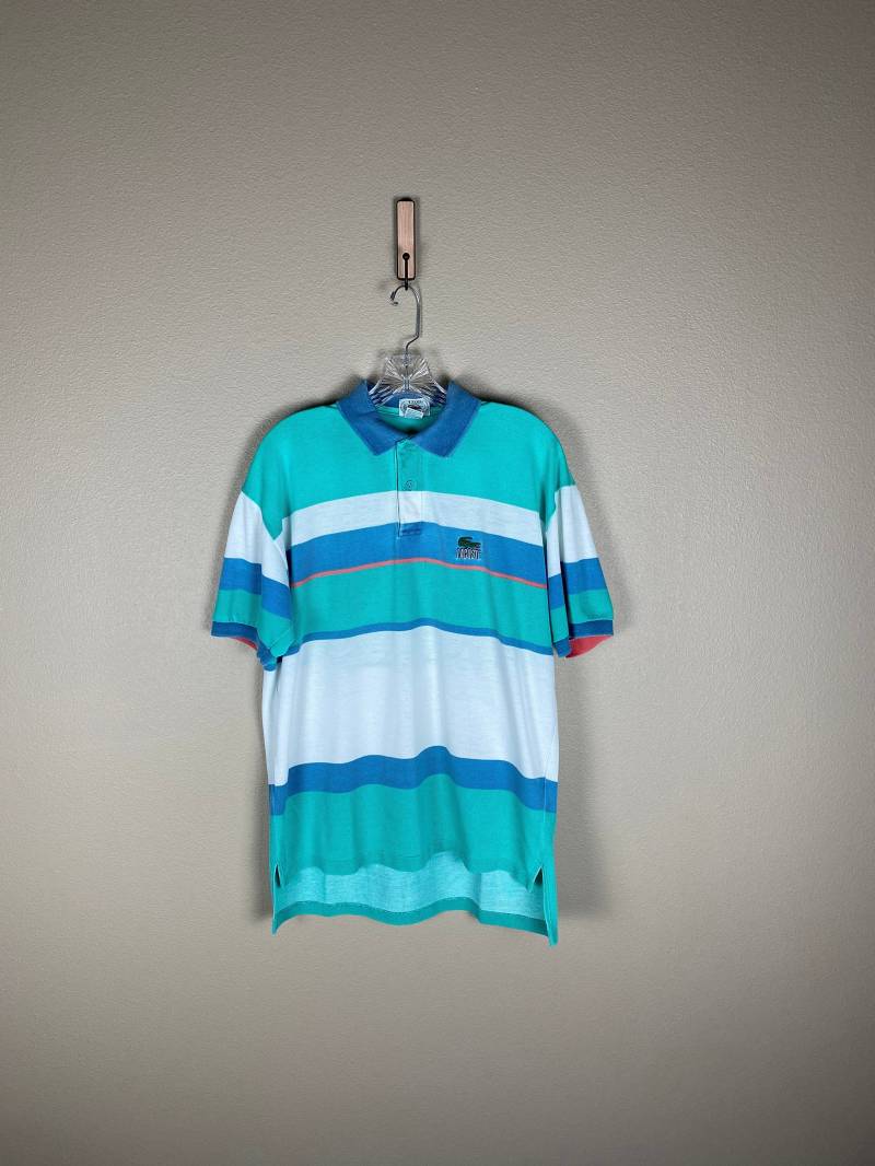 Vintage Izod Lacoste Poloshirt | Sz Medium Preppy Piqué Gestreiftes Krokodil von FindingxFashion