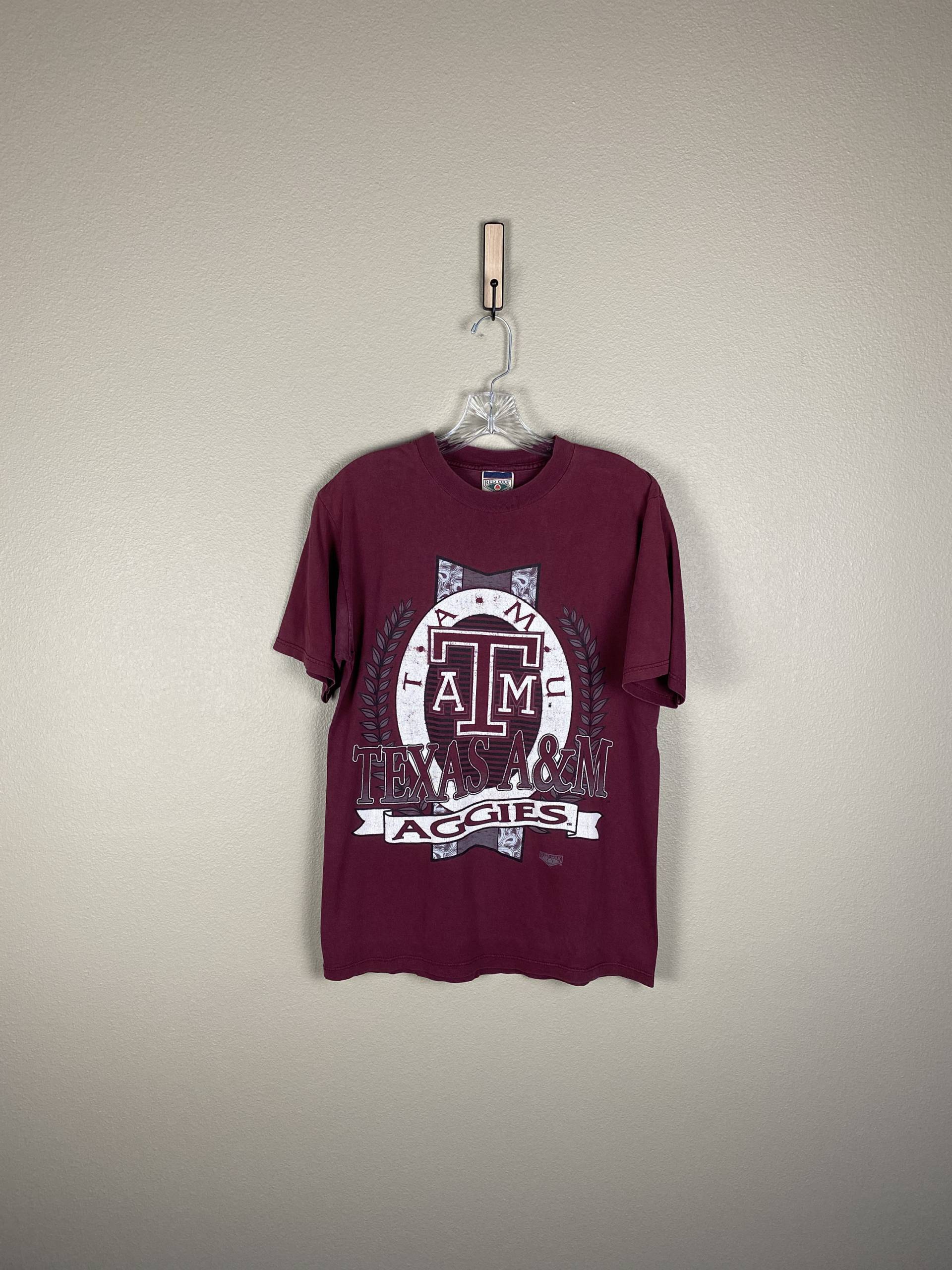 Vintage Texas A & M Aggies T-Shirt | Sz M Tamu 12Th Man College Station Big Crest Logo Rote Eiche Marke Sic Fußball-T-Shirt von FindingxFashion