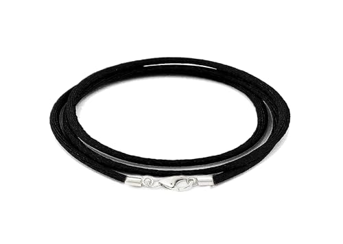 Findout 2mm schwarze Seidenkordelkette für Damen mit Karabinerverschluss aus 925er Sterlingsilber weiches Leder, schnur ketten für Herren, Mädchen, Jungen 14–36 Zoll (34) von Findout