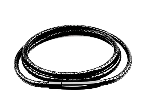 Findout 2mm schwarze wasserdichte geflochtene Lederhalskette für Herren, schwarze Edelstahl-Schnallenschließe lederschnur lederband kette für Damen, kostenlose Seidenkette 14-36 Zoll (34) von Findout