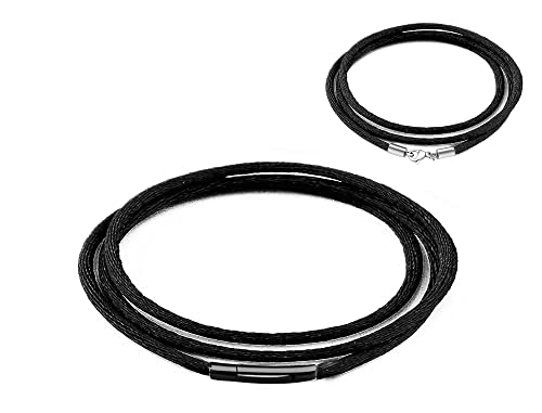 Findout 3 mm schwarze Seidenkordelkette für Herren, schwarze Edelstahlschnalle mit Schnappverschluss, lederschnur lederband kette für Damen, kostenlose Stahlseidenkette 14-36 Zoll (22) von Findout
