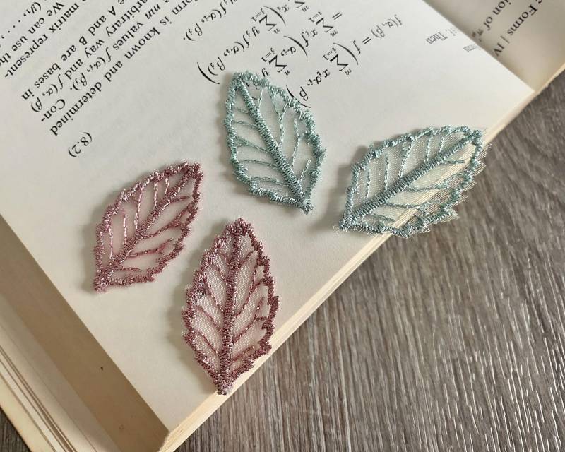 2x Kleine Gestickte Tüll Blätter Für Nähprojekte Und Dekoration, Lose Blatt Aufnäher Mit Metallfäden Stickerei Auf Basis von FindsbyEnya