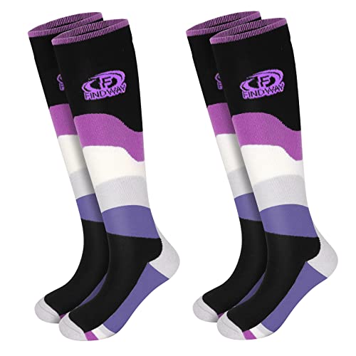 Findway 2 Paar Unisex Skisocken Merino Wolle, Thermische Socken Herren Damen Skistrumpf für Wintersport, Snowboard Atmungsaktive Socken, Violett Warm Outdoorsocken,L von Findway