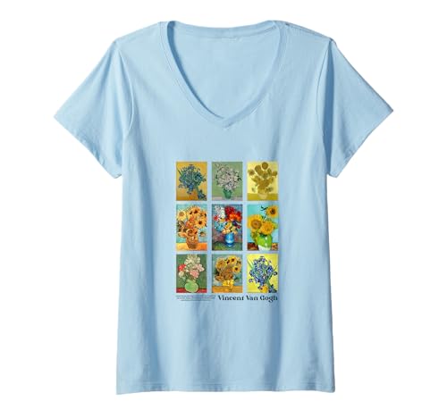 Damen Van Gogh Blumen Sonnenblumen Expressionist Maler T-Shirt mit V-Ausschnitt Damen Van Gogh Blumen Sonnenblumen Expressionist Maler T-Shirt mit V-Ausschnitt von Fine Art Van Gogh Floral Vases Apparel