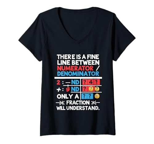 Damen Lustiger Mathematiklehrer Witz Zähler Nenner Zitate Liebhaber T-Shirt mit V-Ausschnitt Damen Lustiger Mathematiklehrer Witz Zähler Nenner Zitate Liebhaber T-Shirt mit V-Ausschnitt von Fine Line Fractions Teacher Math Lovers Apparel