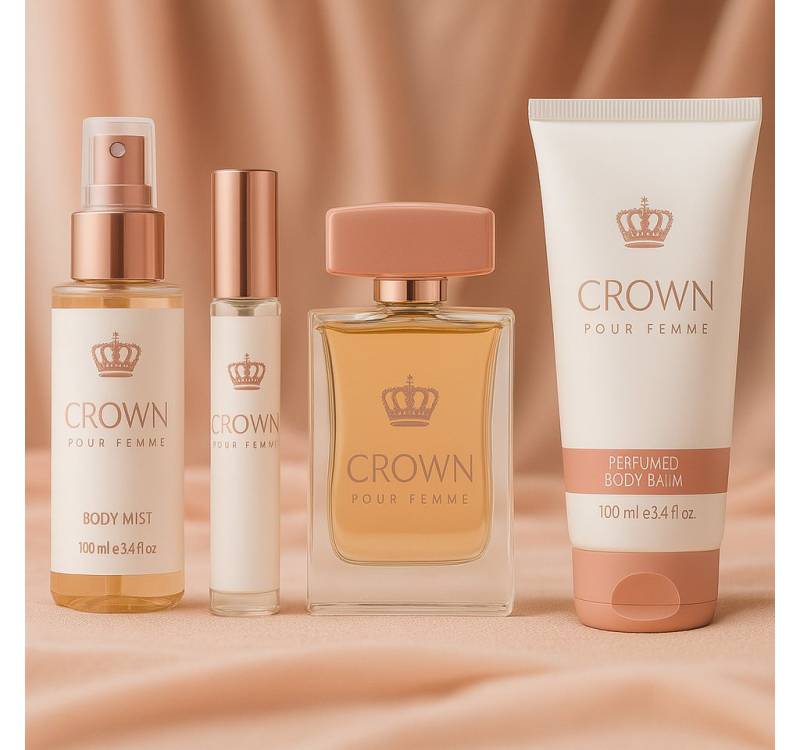 Fine Perfumery London Pflege-Geschenkbox Crown 4-tlg Damen Geschenkset: Eau de Parfum, Body Balm, Body Mist von Fine Perfumery London