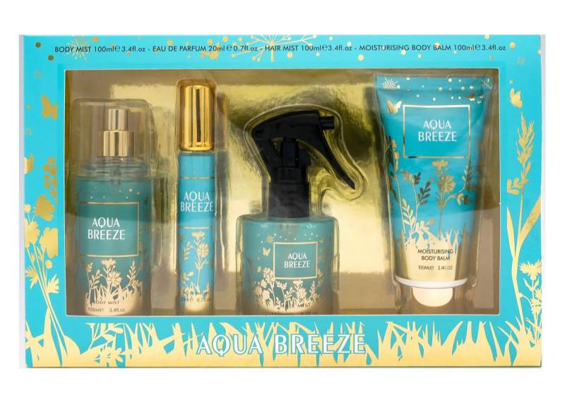 Fine Perfumery London Pflege-Geschenkset Aqua Breeze Damen Duftset 4-tlg Ins vom bekannter Düfte Made in UK von Fine Perfumery London