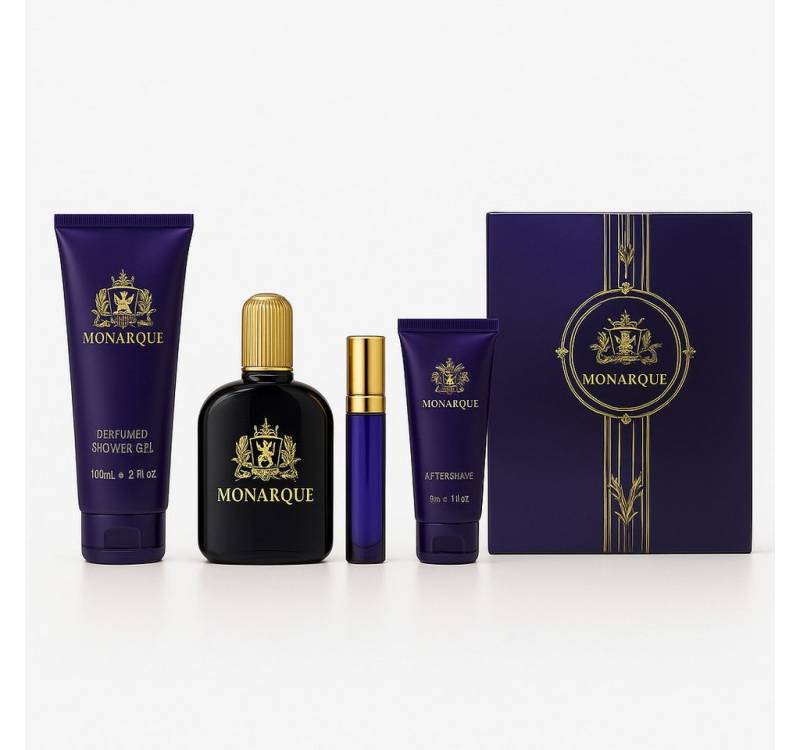 Fine Perfumery London Pflege-Geschenkset Monarque Pour Homme 4-tlg. Herren Duftset: EdP, Duschgel, Aftershave Fine Perfumery London Pflege-Geschenkset Monarque Pour Homme 4-tlg. Herren Duftset: EdP, Duschgel, Aftershave von Fine Perfumery London
