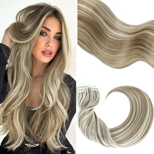 FINE PLUS Clip in Extensions, 6PCS Lange Wellige Haarverlängerung Synthetisches Extensions Double Weft Haare Full Head Seamless Haarteil Für Frauen (77.33cm; Ash Brown mit Platin Highlights) von Fine Plus
