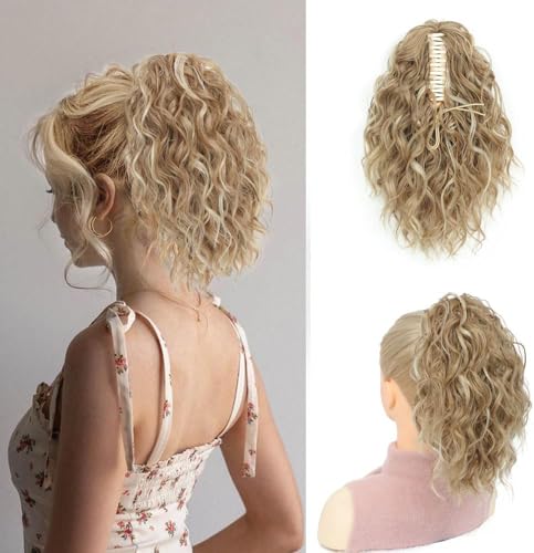Fine Plus Claw Clip Ponytail Extension, 30.48cm kurz Lockige Zopf Pony Haarextension Natürliche Synthetik Pony Haarteil für Frauen und Mädchen- Schwarz Braun von Fine Plus
