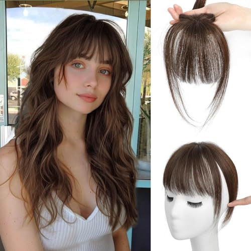 Fine Plus Hair Clip in Bang - 360° Remy Echthaar Fringe Extensions Mit Tempel Haarteile für Frauen - Natürliche Pony Haarverlängerung von Fine Plus
