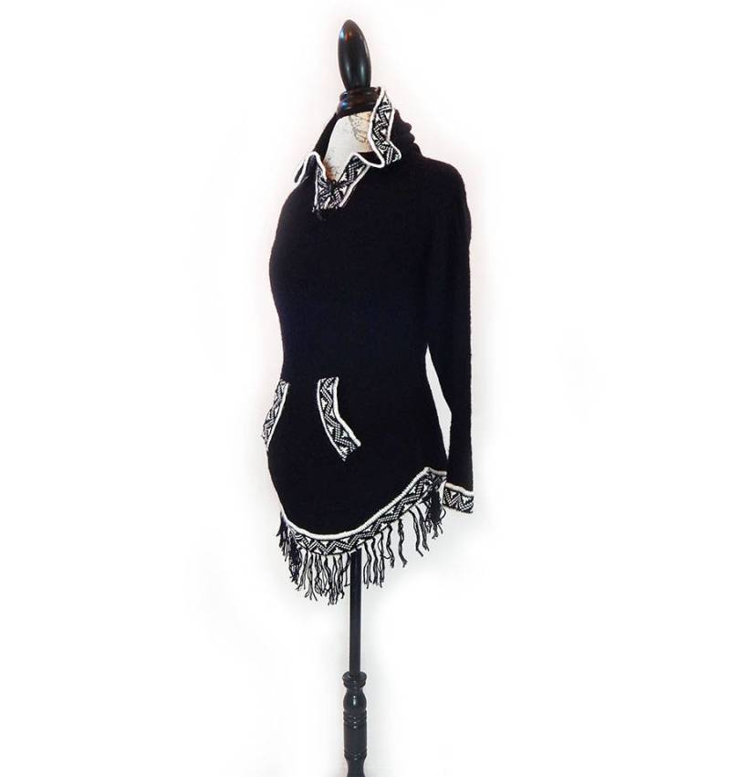 Feine Alpaka Wolle Pullover Strick Perfektes Geschenk Hypoallergen Jumper Naturfarben Schwarz von FineAlpacaApparel