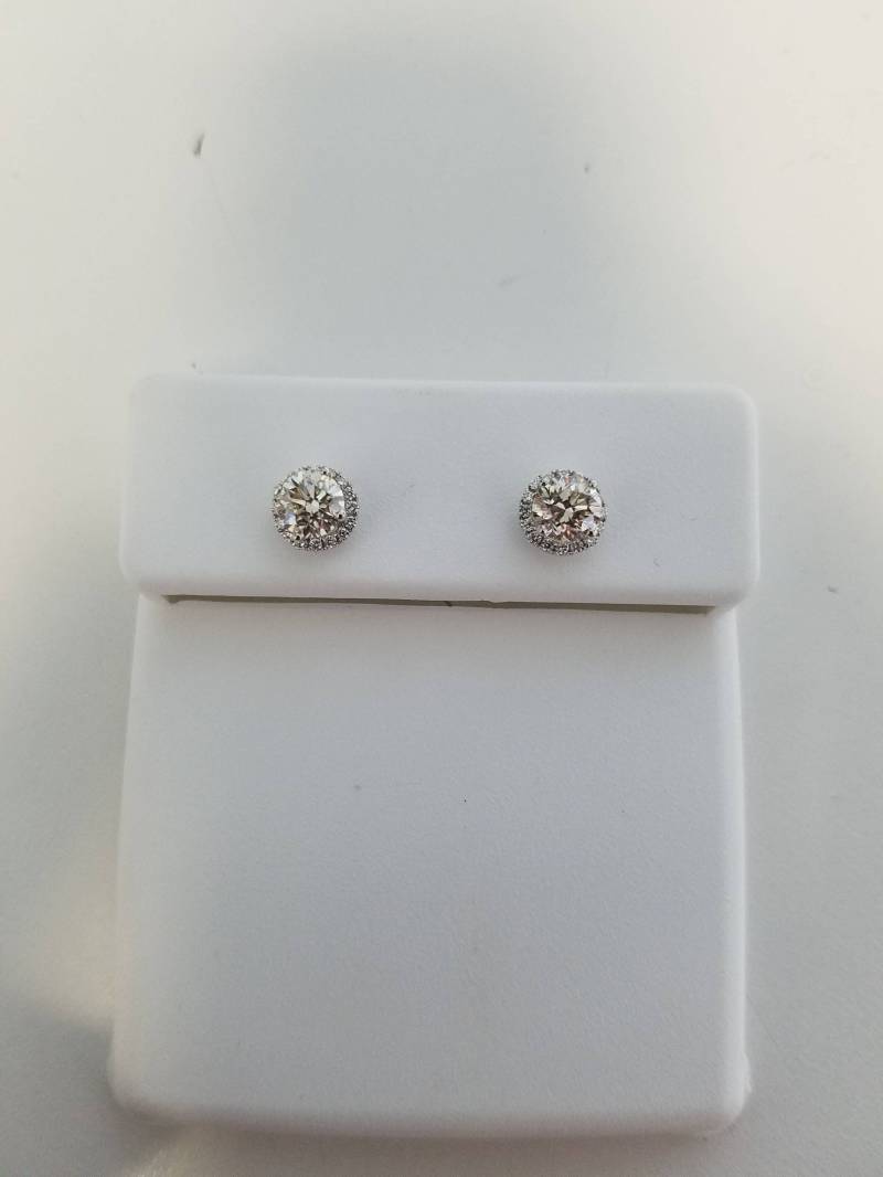 1, 16 Karat H Vs2 Diamant Halo Ohrringe 18 K Weißgold Einstellung Schmuck Fein Machen Jahrestag Mode 100 % Natürliche Wunderschöne Weihnachten von FineDesignsbyRaphael