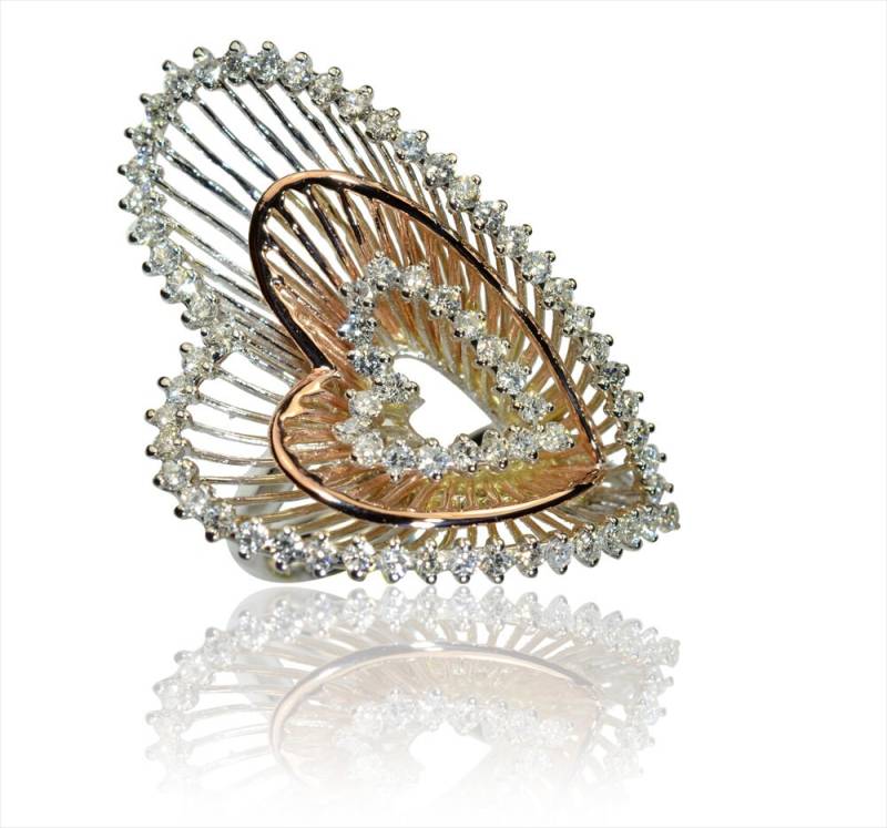 1, 30 Carat Diamant-Herz-Ring, Die Mit 14K Rose & Weissgold Free Heart Shape Ring Box von FineDesignsbyRaphael