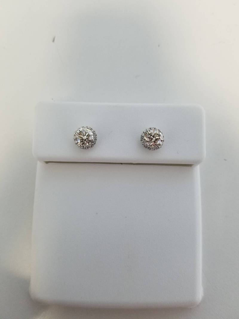 1, 44 Karat H Vs2 Diamant Halo Ohrringe 18 K Weißgold Einstellung Schmuck Fein Machen Jahrestag Mode 100 % Natürliche Wunderschöne Weihnachten von FineDesignsbyRaphael