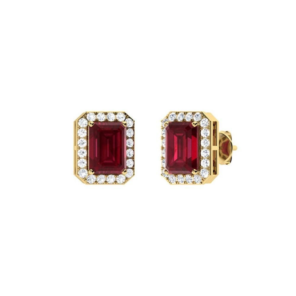 0, 76 Karat Smaragdschliff Rubin Mit 0, 22 Diamant Halo Ohrringe in 14K Gold 0, 76 Karat Smaragdschliff Rubin Mit 0, 22 Diamant Halo Ohrringe in 14K Gold von FineDiamondJewels