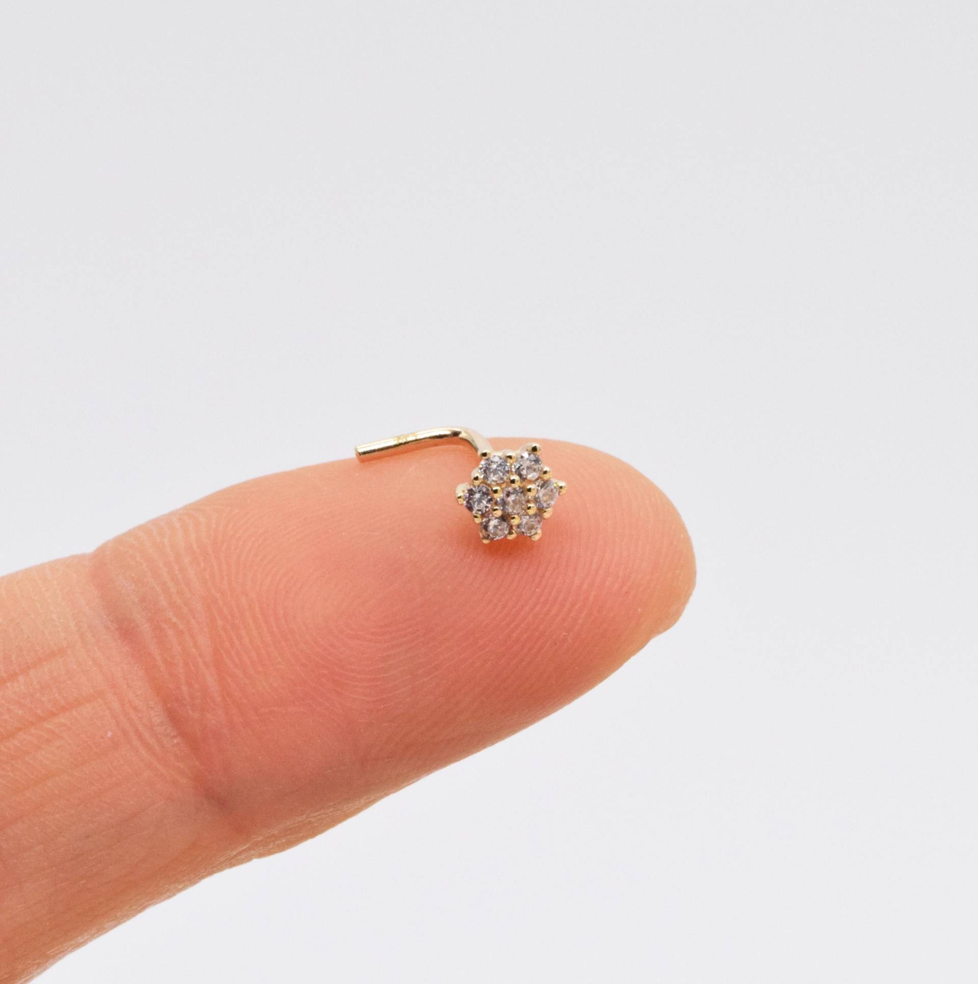 14K Solid Gold Cluster Nase Stud Zierliche Blume Nasenring Bolzen Pin 20G L Form Nasenstecker Piercing Schmuck 14K Solid Gold Cluster Nase Stud Zierliche Blume Nasenring Bolzen Pin 20G L Form Nasenstecker Piercing Schmuck von FineGoldPiercing